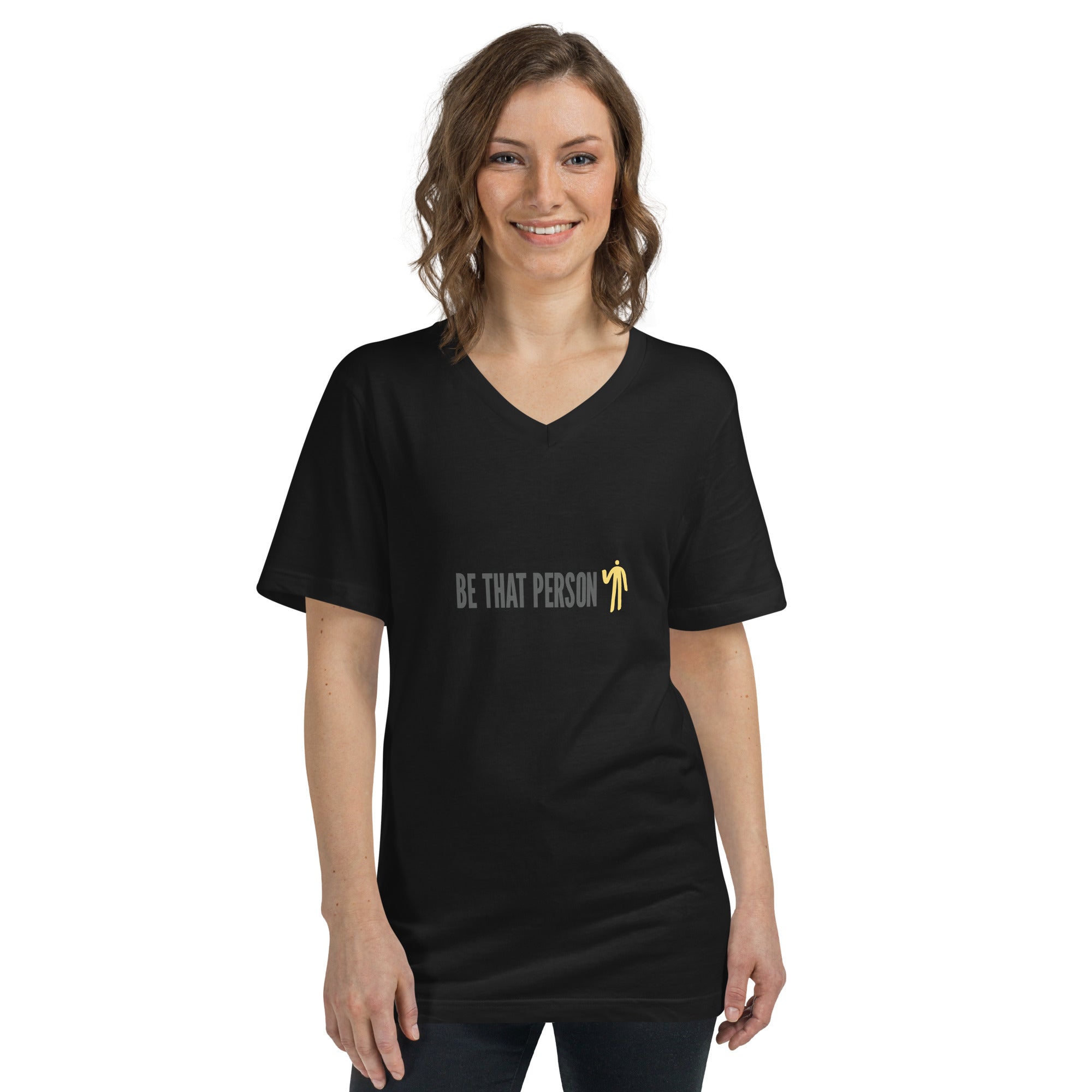 Unisex Short Sleeve V-Neck T-Shirt - Yellow Logo