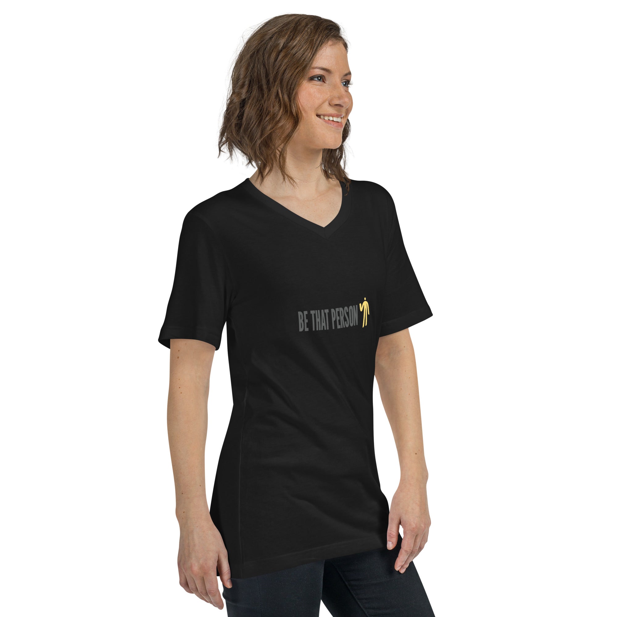 Unisex Short Sleeve V-Neck T-Shirt - Yellow Logo