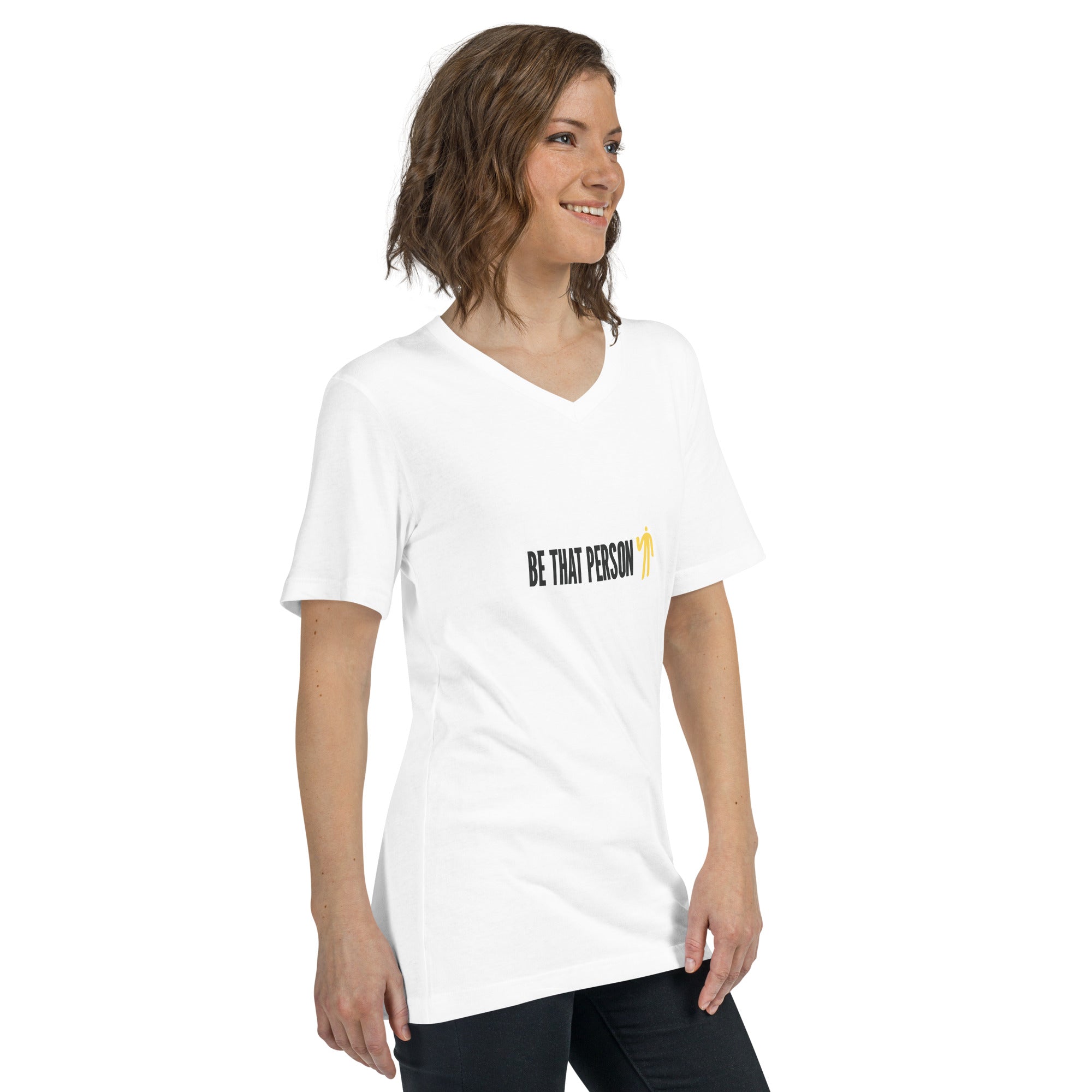 Unisex Short Sleeve V-Neck T-Shirt - Yellow Logo